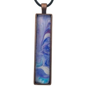 Hand Crafted Fluid Art Pendant Cord Necklace Purple Blue White
